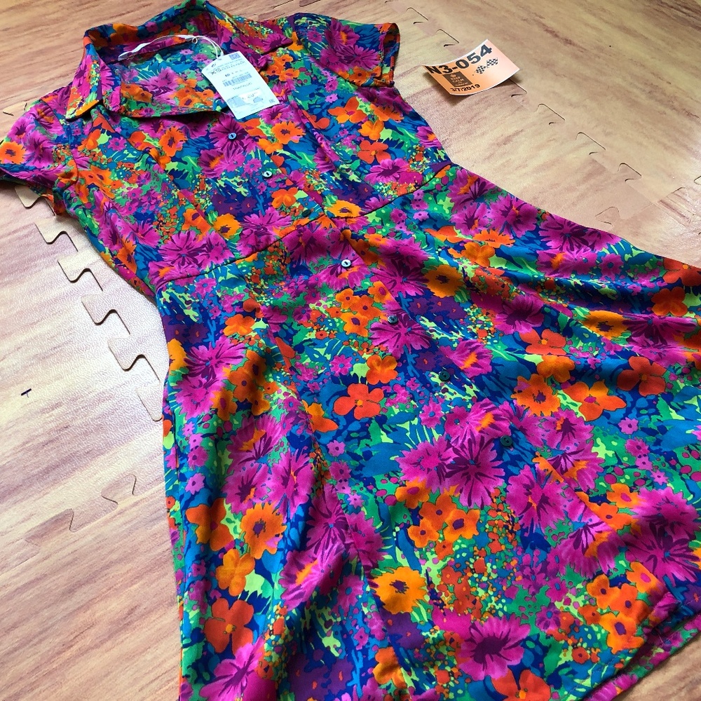 Zara Trafaluc Floral Prints Button Dress XSmall